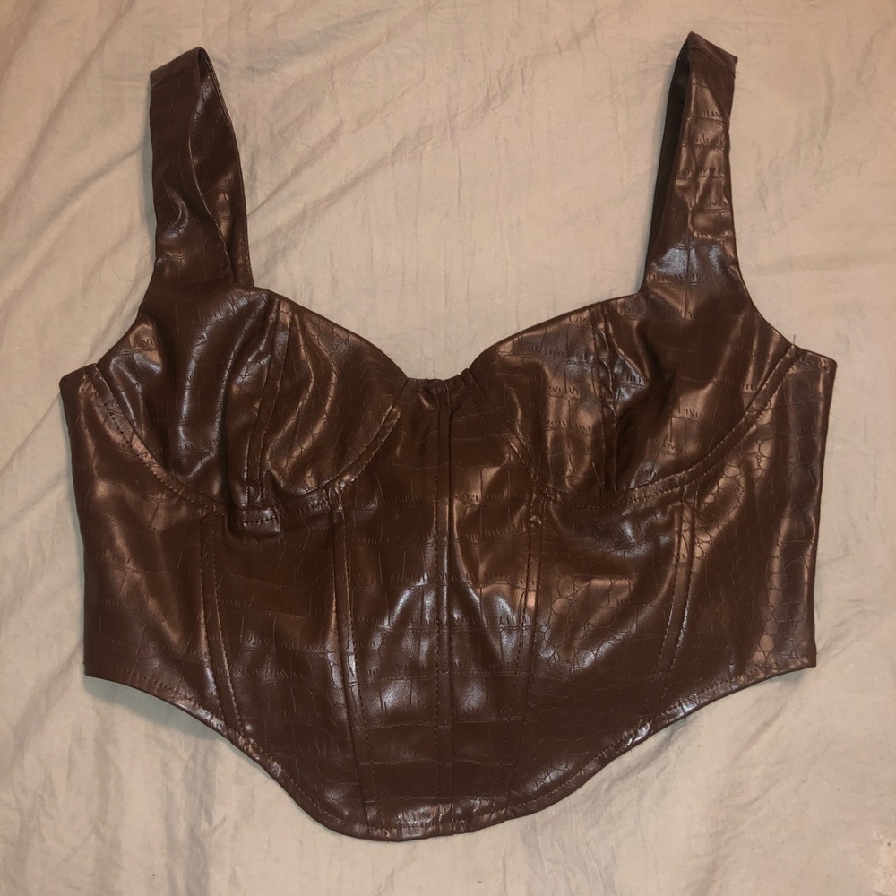 Brown Leather Tank Crop Top (corset style)